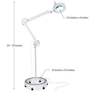 Brightech LightView Pro Magnifying Glass with Stand and Light – Magnifying Floor Lamp with 6-Wheels on a Sturdy Base for Facials – LED Work Light with XL Magnifying Glass for Crafts and Projects