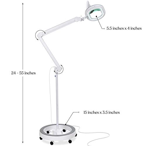 Brightech LightView Pro Magnifying Glass with Stand and Light – Magnifying Floor Lamp with 6-Wheels on a Sturdy Base for Facials – LED Work Light with XL Magnifying Glass for Crafts and Projects