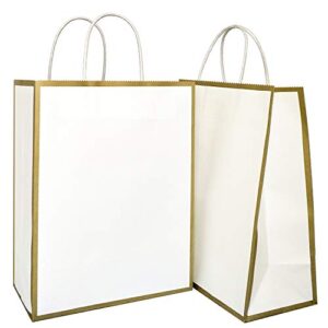 keyyoomy 25 pieces gift paper bags (8.2 x 10.6 x 4.3 in), white gold kraft favor bags with handles for birthday, gift, wedding and party celebrations