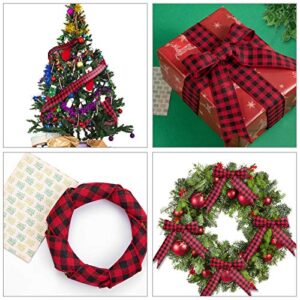 3 Rolls Wired Plaid Ribbons,3x10 Yards,2 Inch Black Red Plaid Ribbon,Black White Buffalo Plaid Ribbon and Burlap Craft Ribbon for DIY Gift Wrapping, Holiday Decorations