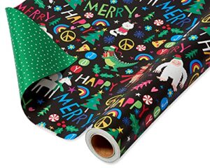 american greetings christmas reversible jumbo wrapping paper for kids, assorted characters & designs (1 roll, 175 sq. ft)