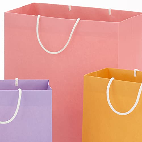 Hallmark Recyclable Gift Bag Assortment (8 Bags: 3 Small 6", 3 Medium 9", 2 Large 13") Pastel Blue, Pink, Yellow, Purple, Orange, Green for Birthdays, Easter, Baby Gifts, Bridal Showers