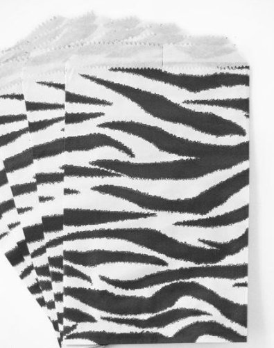 100 Zebra Print Paper Bags 6x9 Inches Flat Merchandise Bags