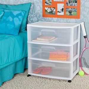 Sterilite 29308001 Home 3 Drawer Wide Storage Cart Portable Clear Container with Adjustable Casters for Home Organization and Storage, (2 Pack)