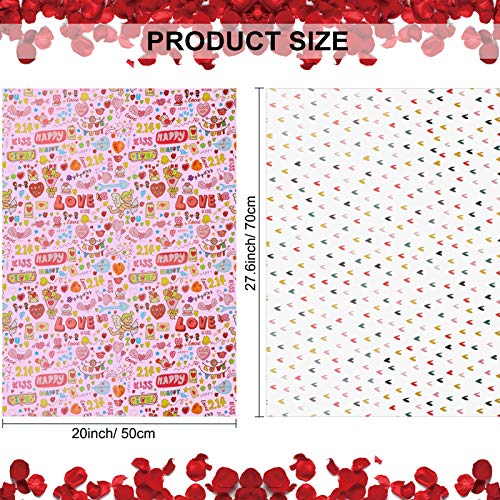 Konsait 6 Sheets Folded Large Sheets of Valentine's Day Wrapping Paper Traditional Gift Wrap, 70 x 50cm, Festive Designs Bulk, Valentine's Day Color Hearts Rose Wedding Birthday Holiday Gifts Decor