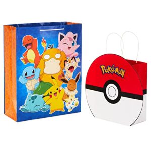 hallmark pokémon gift bag bundle (9″ medium pokéball and 15″ extra large pikachu) for kids, birthdays, christmas, valentine’s day, halloween