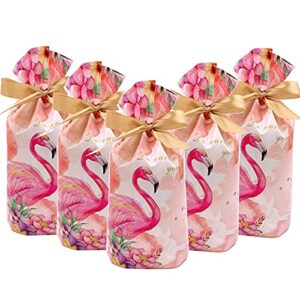 elwish 24pcs treat bags party favor bags flamingos bags plastic gift bags drawstring bags candy goodies bags gift wrapping package for birthday party wedding baby shower bridal shower