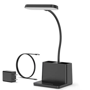 battery operated desk lamp, small desk light for home office, dunkok rechargeable desktop lamp, led portable lamp with adjustable gooseneck, black study reading lamp for kids, charger adapter included