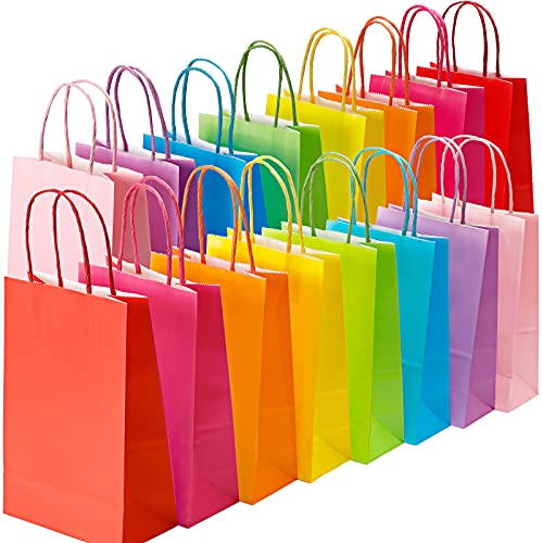 TOMNK 48 Pieces Small Gift Bags, 8 Colors Kraft Paper Party Favor Bags Bulk, Goodie Bags with Handles for Kids Birthday, Wedding, Baby Shower, Crafts, Party Supplies