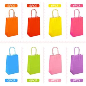 TOMNK 48 Pieces Small Gift Bags, 8 Colors Kraft Paper Party Favor Bags Bulk, Goodie Bags with Handles for Kids Birthday, Wedding, Baby Shower, Crafts, Party Supplies