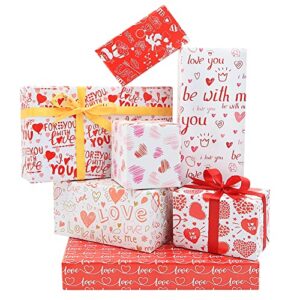 valentine’s day gift wrap paper,7 sheets 7 design red white pink heart wrapping paper set,funny love wrapping paper with 3-color ribbon for adult men women mothers fathers day birthday holiday wedding
