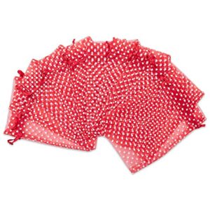 TheDisplayGuys 100-Pack 4x6 Sheer Organza Gift Bags with Drawstring (Medium) - Polka Dot (Red/White) - for Wedding Party Favors, Jewelry, Candy, Treats Mesh Pouch