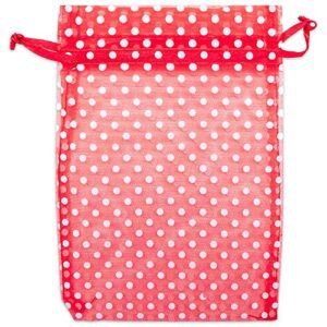 TheDisplayGuys 100-Pack 4x6 Sheer Organza Gift Bags with Drawstring (Medium) - Polka Dot (Red/White) - for Wedding Party Favors, Jewelry, Candy, Treats Mesh Pouch