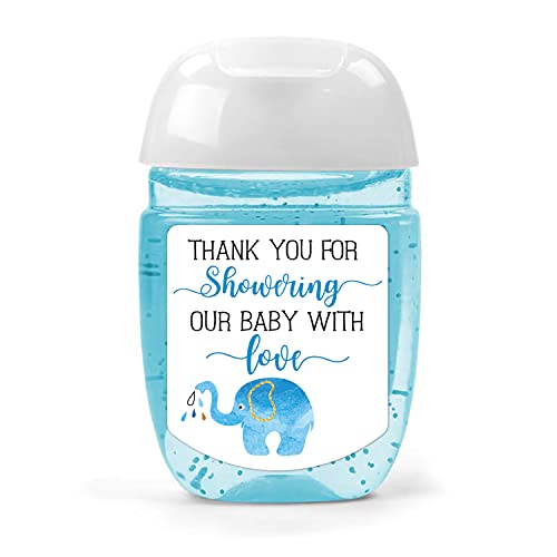 Hand Sanitizer Labels Thank You for Showering Our Little One with Love Stickers, Baby Shower Favor Stickers, Baby Shower Party Favors for Boy.