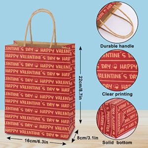 Whaline 16Pcs Happy Valentine's Day Kraft Gift Paper Goody Bags with Handles Retro Red Party Favor Bags Sweet Love Theme Party Treat Goodie Candy Bags for Valentines Day Wedding Supplies