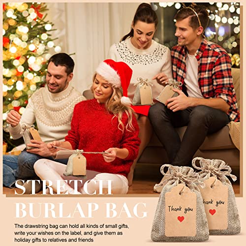 Kenning 100 Pcs Burlap Bags with Gift Tags & String, 3.5 x 5 Inches Small Sacks, Drawstring Bags, Jewelry Pouches, Reusable Linen Sacks Bag for Christmas Wedding Party Favor Wrapping Bulk
