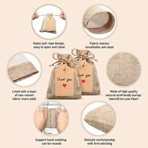 Kenning 100 Pcs Burlap Bags with Gift Tags & String, 3.5 x 5 Inches Small Sacks, Drawstring Bags, Jewelry Pouches, Reusable Linen Sacks Bag for Christmas Wedding Party Favor Wrapping Bulk