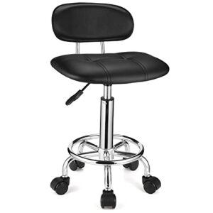 hmtot square rolling stools with backrest height adjustable swivel stool with wheels black
