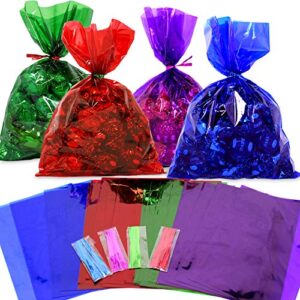 anapoliz cellophane bags 100 pcs mix colors (6 inch x 9 inch) | colorful cello treat bags with twist ties | 2.5 mil quality cellophane treat bags | transparent color 6×9 inch bags