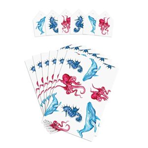 Animal Wrapping Paper for Kids - 6 Sheets of Gift Wrap with Tags - Whale Seahorse Octopus - White Wrapping Paper for Girls and Boys - Sea Creatures - Comes with Stickers - Recyclable - Central 23