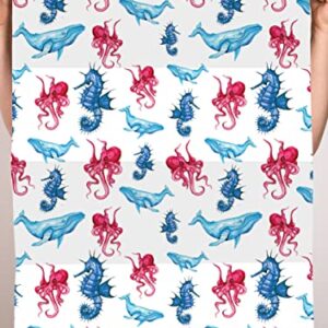 Animal Wrapping Paper for Kids - 6 Sheets of Gift Wrap with Tags - Whale Seahorse Octopus - White Wrapping Paper for Girls and Boys - Sea Creatures - Comes with Stickers - Recyclable - Central 23