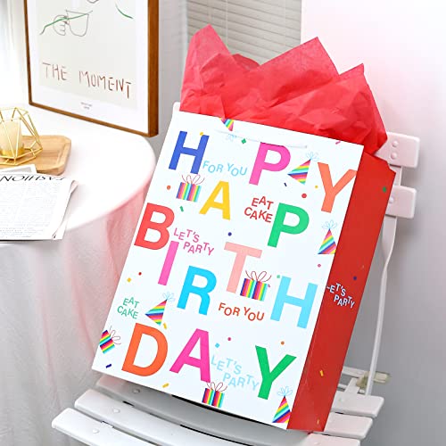 Birthday Gift Bag with Handle and Tissue Paper, 12 Pcs Gift Bags Assorted Sizes and Designs, Large, Medium, Small Size Birthday Gift Bag for Boys, Girls, Women and Men’ Birthdays Party ( Sizes 15.5”, 13”, 9” )