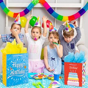 Birthday Gift Bag with Handle and Tissue Paper, 12 Pcs Gift Bags Assorted Sizes and Designs, Large, Medium, Small Size Birthday Gift Bag for Boys, Girls, Women and Men’ Birthdays Party ( Sizes 15.5”, 13”, 9” )