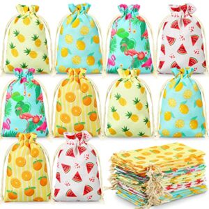 20 pcs luau gift bags with drawstring hawaiian party favor bags summer fruit canvas bags pineapple candy treat bags small jewelry pouches for luau party birthday wedding supplies (5 x 7 inch)
