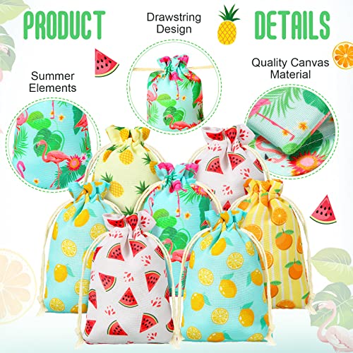 20 Pcs Luau Gift Bags with Drawstring Hawaiian Party Favor Bags Summer Fruit Canvas Bags Pineapple Candy Treat Bags Small Jewelry Pouches for Luau Party Birthday Wedding Supplies (5 x 7 Inch)