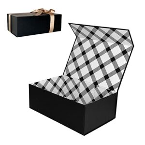 tekhoho black gift box with lid, luxury premium present box for gifts, magnetic folding gift boxes with ribbon & card for bridesmaid proposal wedding birthday gift packaging, plaid lining