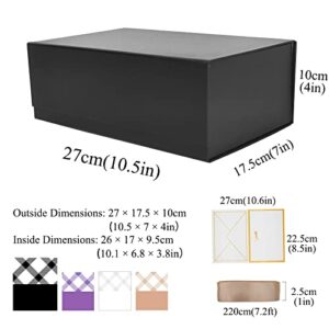 Tekhoho Black Gift Box with Lid, Luxury Premium Present Box for Gifts, Magnetic Folding Gift Boxes with Ribbon & Card for Bridesmaid Proposal Wedding Birthday Gift Packaging, Plaid Lining