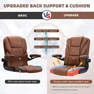 SEATZONE Office Desk Chair, High Back Ergonomic Managerial Executive Chairs, Headrest and Lumbar Support Desk Chairs with Wheels and Armrest, Camel