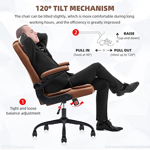 SEATZONE Office Desk Chair, High Back Ergonomic Managerial Executive Chairs, Headrest and Lumbar Support Desk Chairs with Wheels and Armrest, Camel