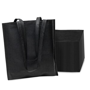 Reusable Shopping Bags - 50 Pack Reusable Black Fabric Thank You Totes with Handles for Shopping, Retail Stores, Small Business, Merchandise, Children's Gifts, Events, Kids Parties - 15x16