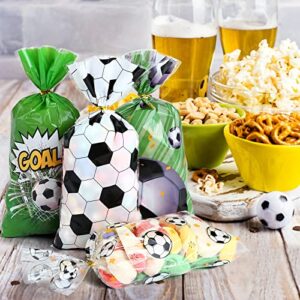 Kesote Soccer Cellophane Treat Bags, 100 Pieces Soccer Gift Goodie Candy Bags with Ties for Soccer Birthday Party Favors Supplies