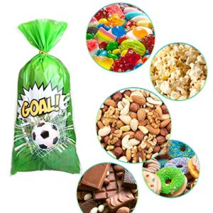 Kesote Soccer Cellophane Treat Bags, 100 Pieces Soccer Gift Goodie Candy Bags with Ties for Soccer Birthday Party Favors Supplies