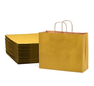 craft bag with handles – 16x6x12 50 pack large yellow shopping bags, cute kraft paper gift wrap totes with handles for small business, retail & boutique use, merchandise, goodie & favor bags, in bulk
