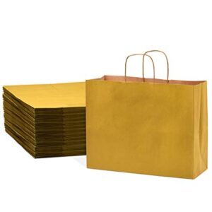 Craft Bag with Handles - 16x6x12 50 Pack Large Yellow Shopping Bags, Cute Kraft Paper Gift Wrap Totes with Handles for Small Business, Retail & Boutique Use, Merchandise, Goodie & Favor Bags, in Bulk