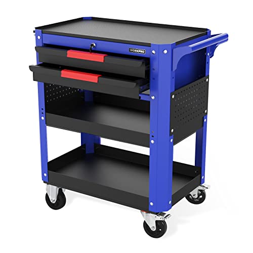 WORKPRO 28” Rolling Tool Cart, Premium 2-Drawer Utility Cart, Heavy Duty Industrial Storage Organizer Mechanic Service Cart with Wheels and Locking System, 400 lbs Load