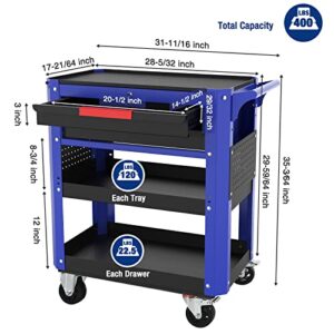 WORKPRO 28” Rolling Tool Cart, Premium 2-Drawer Utility Cart, Heavy Duty Industrial Storage Organizer Mechanic Service Cart with Wheels and Locking System, 400 lbs Load