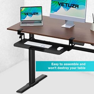 VETUZA Keyboard Tray Under Desk Keyboard Drawer Adjustable Height C-Clamp Mount System for Typing Easy Installation