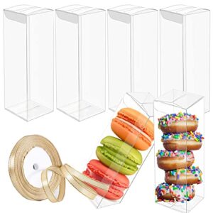 cayorepo 100 pcs 2 x 2 x 6 inch clear pet plastic gift boxes transparent cube boxes pet boxes candy chocolate cookies treat boxes for christmas, wedding, party, baby shower
