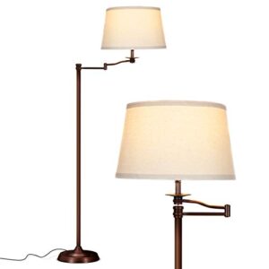 brightech caden led floor lamp, great living room décor, tall lamp with swing arm, classic lamp for living rooms & offices, industrial standing lamp for bedroom reading – bronze