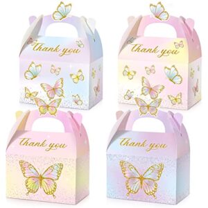 nezyo 24 pcs butterfly party favor treat boxes, pink and purple butterfly floral goodie gable candy box paper gift box for birthday party supplies baby shower wedding party (vivid style, 24 pcs)