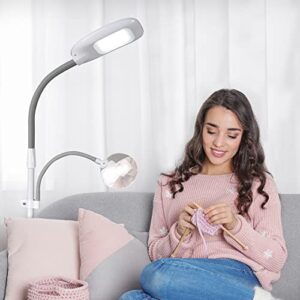 ottlite led floor lamp with optical grade magnifier – clearsun led technology – 3 brightness settings, adjustable arm & touch sensitive controls – great for sewing table, crafting, home  & office