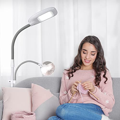 OttLite LED Floor Lamp with Optical Grade Magnifier - ClearSun LED Technology - 3 Brightness Settings, Adjustable Arm & Touch Sensitive Controls - Great for Sewing Table, Crafting, Home  & Office