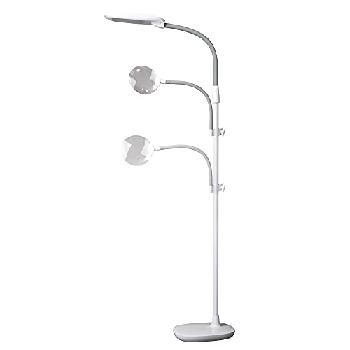 OttLite LED Floor Lamp with Optical Grade Magnifier - ClearSun LED Technology - 3 Brightness Settings, Adjustable Arm & Touch Sensitive Controls - Great for Sewing Table, Crafting, Home  & Office