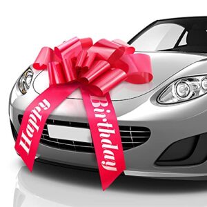 zoe deco happy birthday car bow (red, 30 inch), giant gift bow pre-printed with happy birthday, big bow for car, birthday bow, huge car bow, car bows, big bow for gifts, bow for cars, gift wrapping