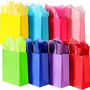 48 pieces gift bags with 48 tissue papers, 8 colors gift paper bags with handle for party supplies, treat favor, birthday party, wedding, gifts and celebrations assorted colors (rainbow)