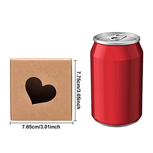 BENECREAT 30 Packs Kraft Paper Boxes with Heart Shape Hole (No Film) 3x3x1.2 Cardboard Gift Boxes for Wedding Party Favor Treats and Jewelry Packaging